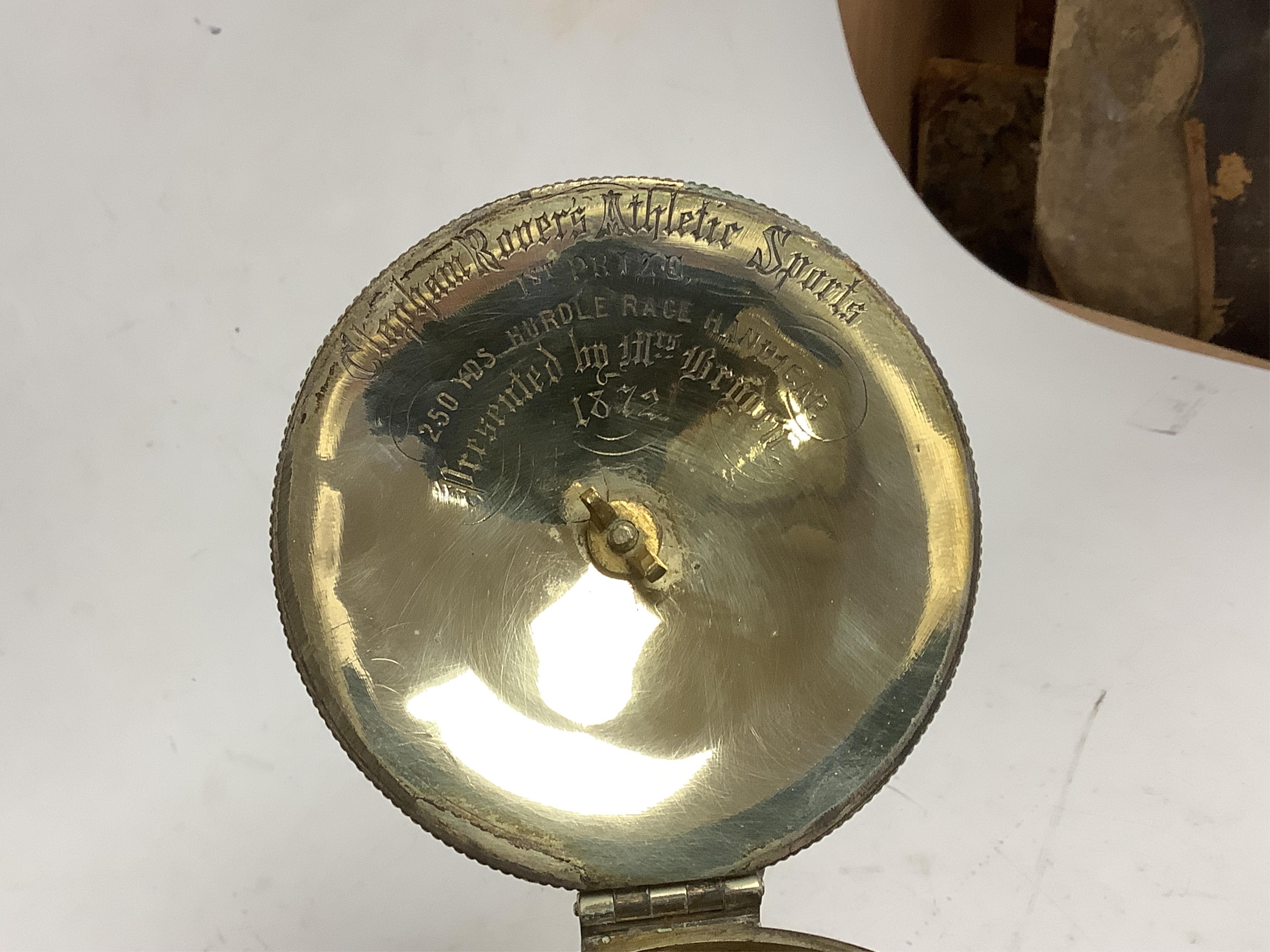 A copper Bacchus jug trophy, presentation inscription 1872, 21cm
